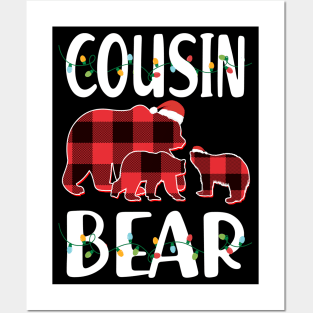 Cousin Bear Red Plaid Christmas Pajama Matching Family Gift Posters and Art